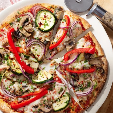 A delicious Cajun Roasted Veggie Pizza, bursting with flavor and vibrant roasted toppings.  