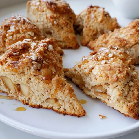 Golden scones with juicy apple chunks, warm cinnamon, perfect for afternoon tea.  