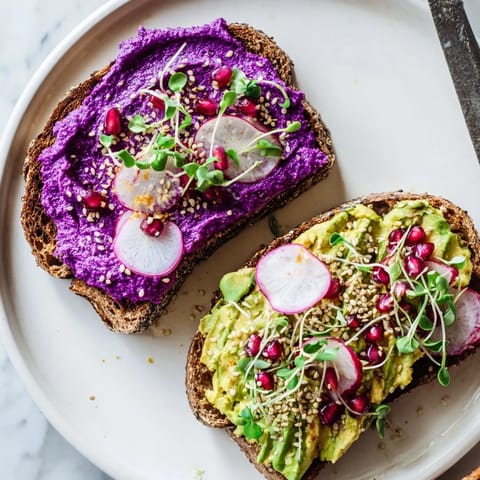Bright & Bold Breakfast Toasts featuring creamy ube halaya and nutritious avocado slices, perfect for any morning.  