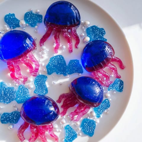 This whimsical Jellyfish Candy Platter bursts with ocean-themed treats, ready for a fun dessert display.