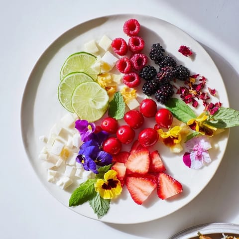Serve your guests with this elegant Champagne Bar garnishes arrangement offering various fruit and herb options.