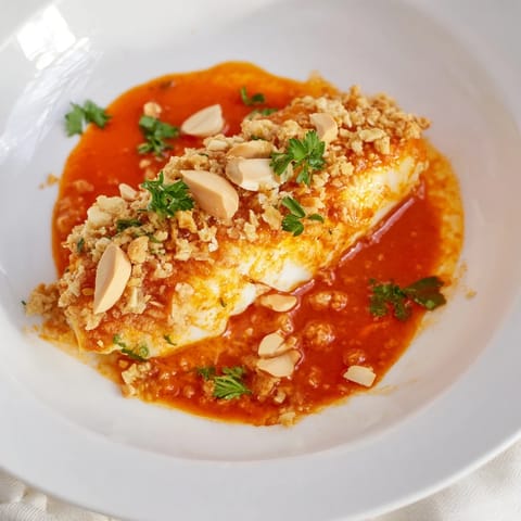 Tomato-Roasted Cod With Spiced Almonds