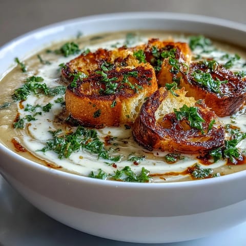 Velvety Roasted Garlic Soup, a warm hug perfect for cozy nights.