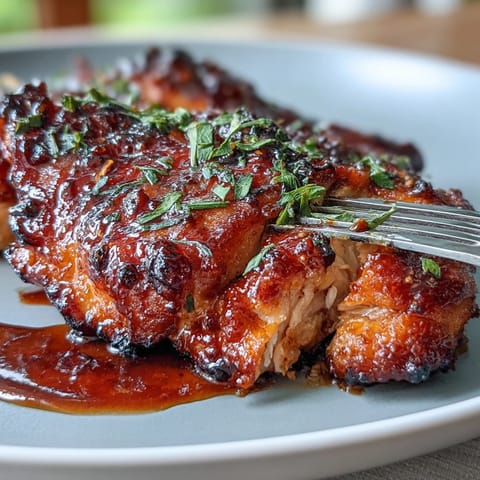 Ceramic baking dish showcases Spicy Maple Chicken coated in a glossy sriracha-maple sauce next to creamy coconut jasmine rice.