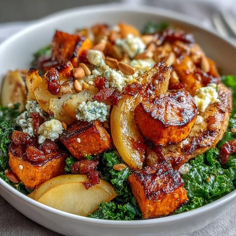 Vibrant Fall Sweet Potato Harvest Bowl with tender chicken and crisp apple slices.