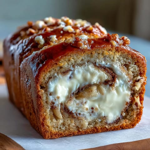 Homemade Cream Cheese Cinnamon Swirl Protein Loaf cooling on a wire rack, showcasing a golden-brown crust and moist banana bread texture.