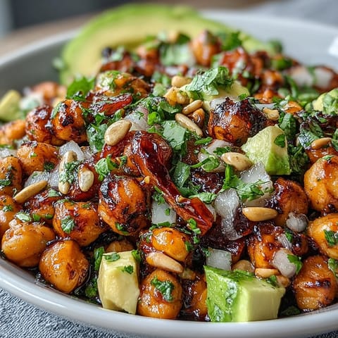 Freshly charred corn and hearty chickpeas tossed in a zesty chili-lime dressing in a bowl.