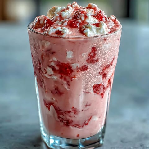 Creamy cottage cheese strawberry smoothie with fresh berries, vanilla, and honey blended to perfection.  