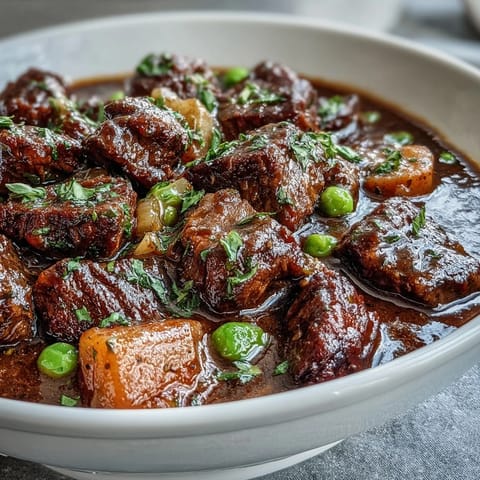 Comforting lightened Irish stew with savory beef, carrots, and celery, topped with buttery cauliflower puree for a healthy twist.  