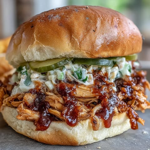 Juicy pulled chicken simmered in tangy barbecue sauce, piled high on soft slider buns for a crowd-pleasing bite.