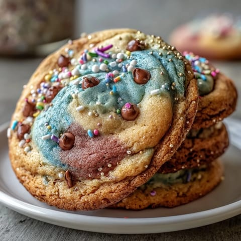 Vibrant pastel swirl cookies with soft, buttery texture and rainbow sprinkles on top.