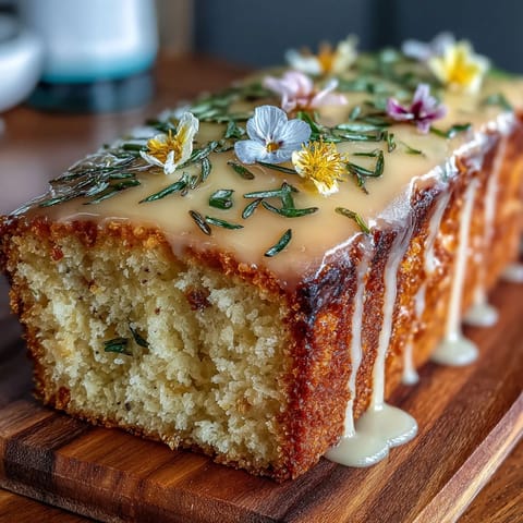 Moist lemon drizzle cake with edible flowers, topped with tangy lemon glaze for a vibrant and festive Mothers Day dessert.