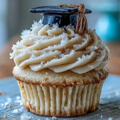 Festive graduation cupcakes, topped with fun black and gold fondant caps.