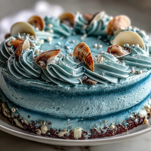 Enchanting Cancer Zodiac Cake, showcasing a moist vanilla crumb with dreamy blue buttercream.