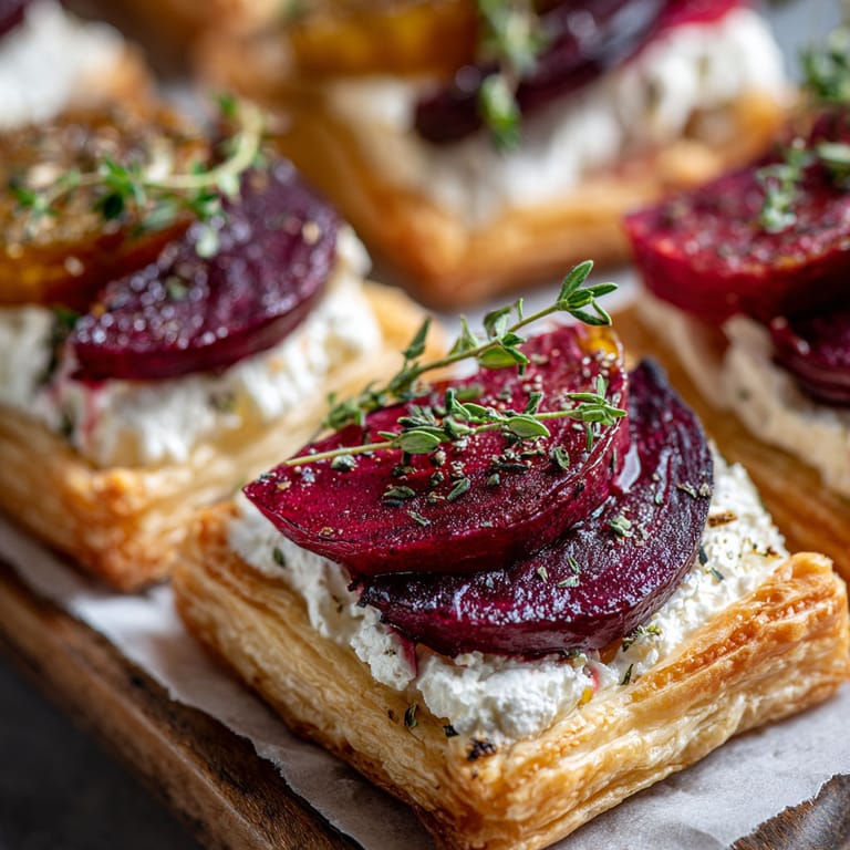 Roasted beet and goat cheese tartlets.