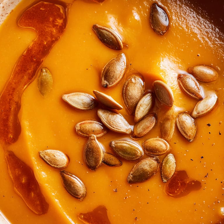 A bowl of soup with seeds in it.