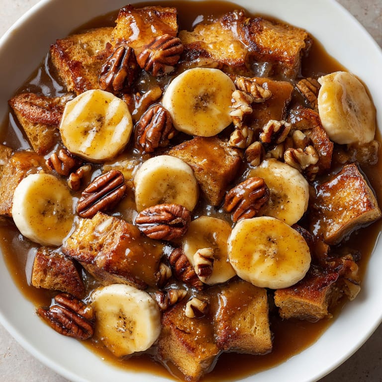 A bowl of food with bananas and nuts.