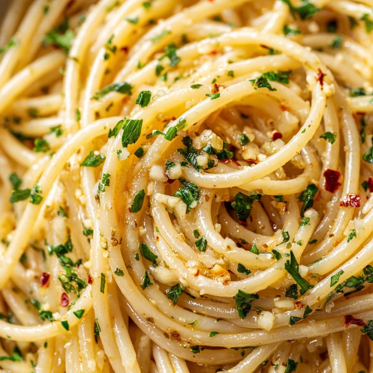 A close up of a bowl of spaghetti with herbs.
