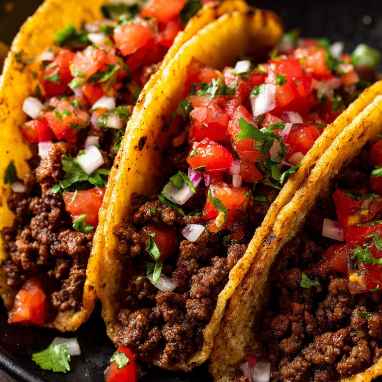 Two beef tacos with fresh salsa.
