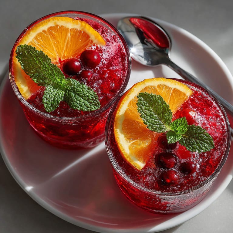 Two glasses of tropical cranberry-orange mocktail spritzer.