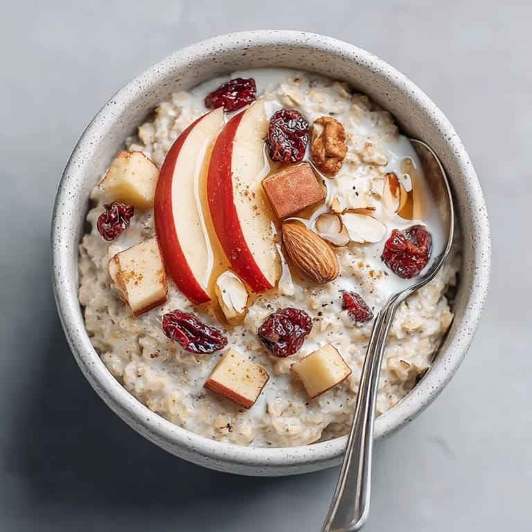 Easy Cinnamon Apple Overnight Oats: chilled, layered with fresh applesauce and crunchy granola.