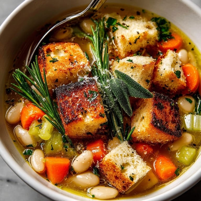 Hearty bowl of Tuscan White Bean Soup: rustic, savory, perfect for a cozy dinner.