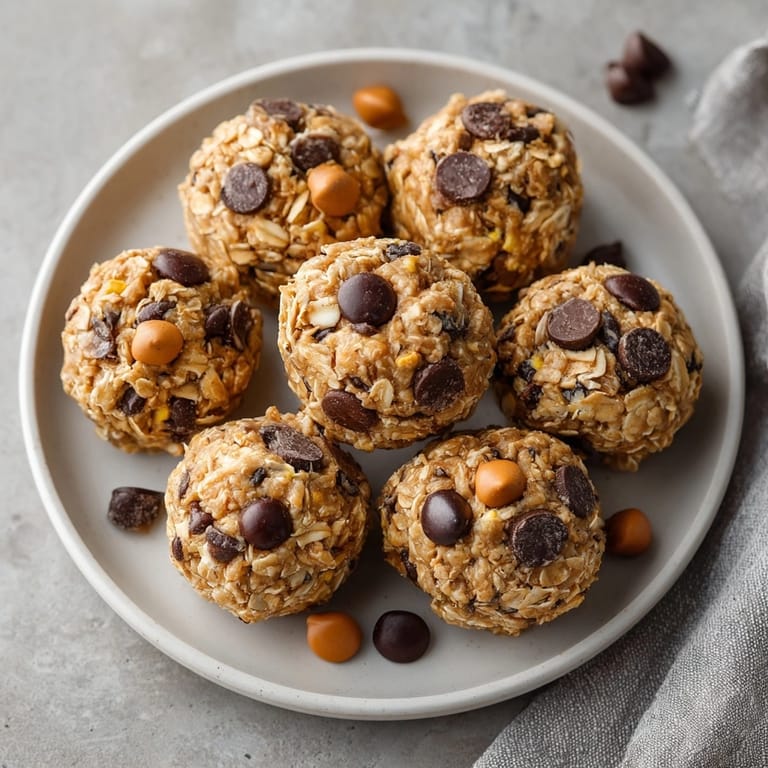 Chewy, peanut-buttery Monster Mash Protein Balls cooling on parchment, ready for a healthy bite.
