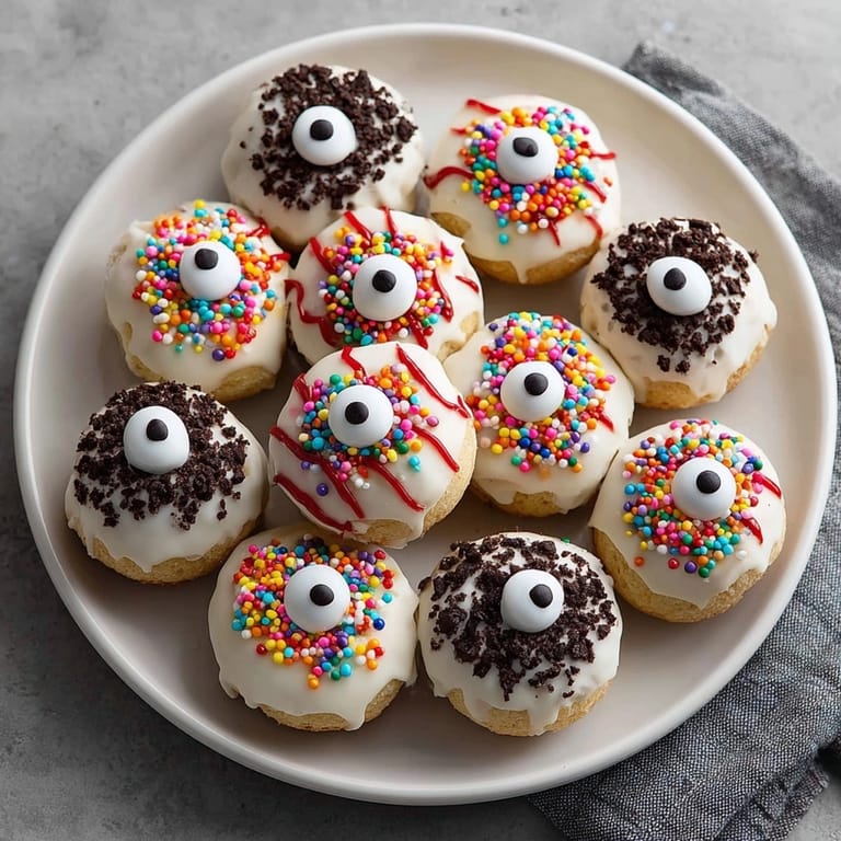 Homemade Monster Donut Hole Eyeballs recipe: slightly sweet, frightfully fun Halloween dessert.