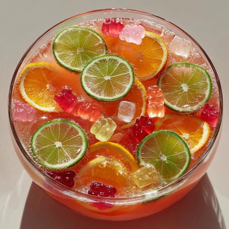 Effervescent Witch&amp;rsquo;s Brew Party Punch with slices of citrus and mysterious dry-ice fog.