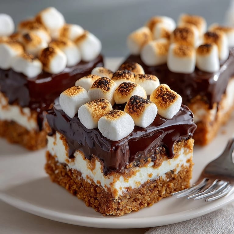 Homemade No-Bake S'mores Bars with toasted marshmallows, perfect for summer treats, no oven needed.