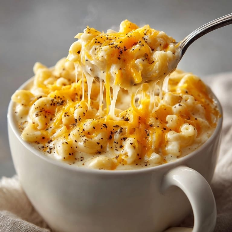 Easy Microwave Mac and Cheese in a Mug: melted cheddar coating tender elbow macaroni.