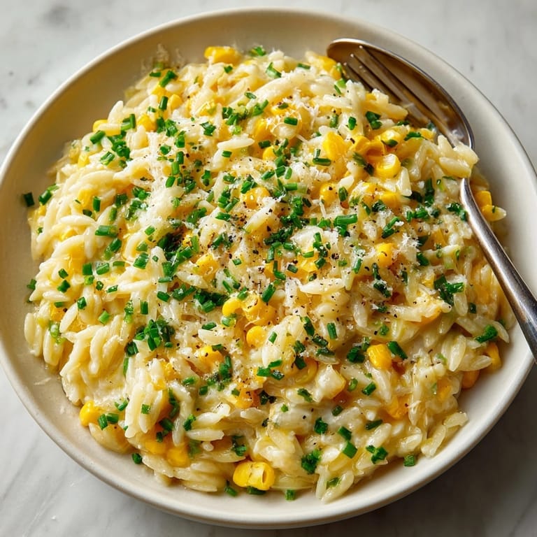 Homemade Creamy Corn Orzo recipe: Simple, quick, and satisfying vegetarian pasta dish.
