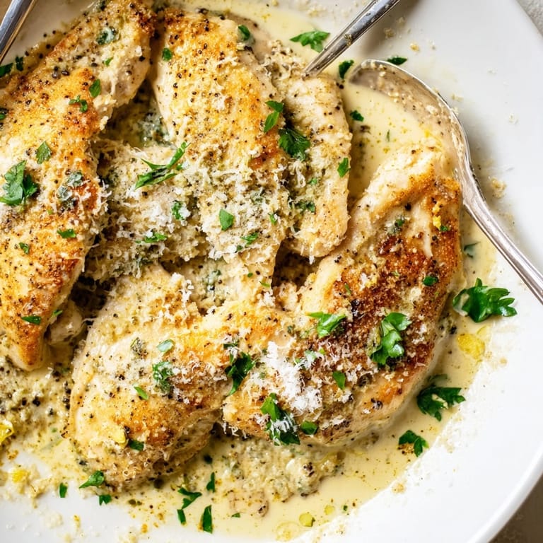 Savory Creamy Parmesan Lemon Chicken Bake, browned and ready; serve with bright green vegetables.