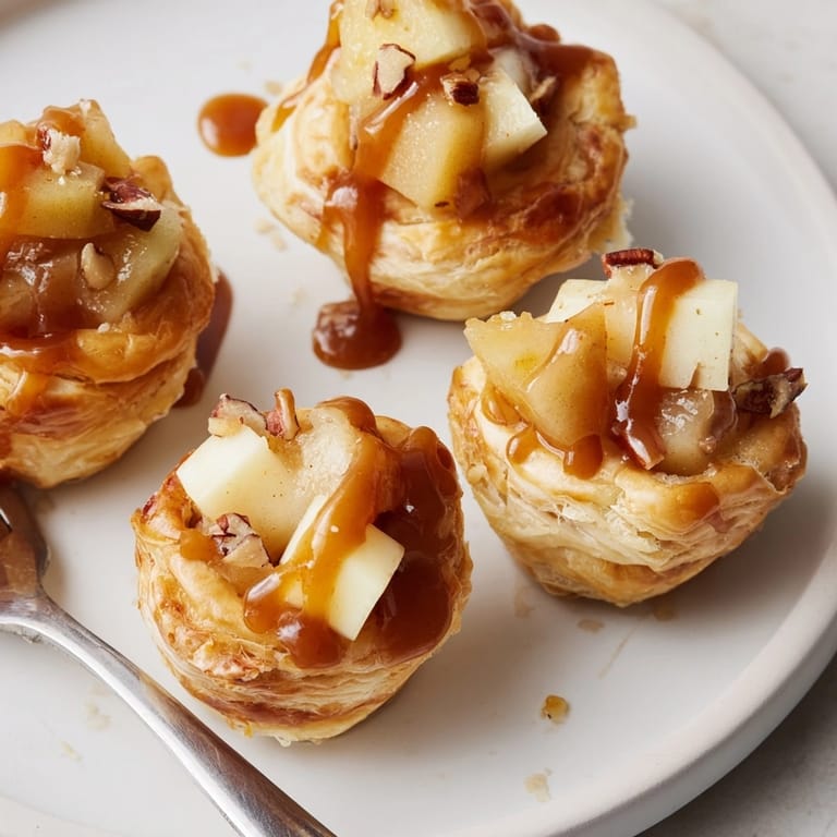Sweet, salty Caramel Apple Brie Bites recipe, oozing warm brie and sticky caramel.