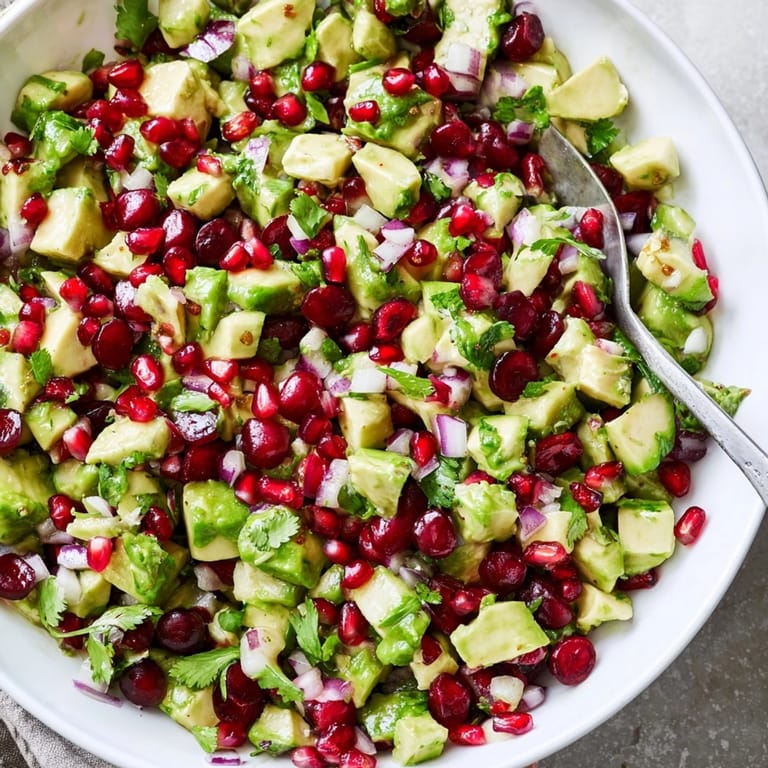 Creamy diced avocado and crimson cranberries create a delectable fresh Cranberry Jalape&#769;o Avocado Salsa.
