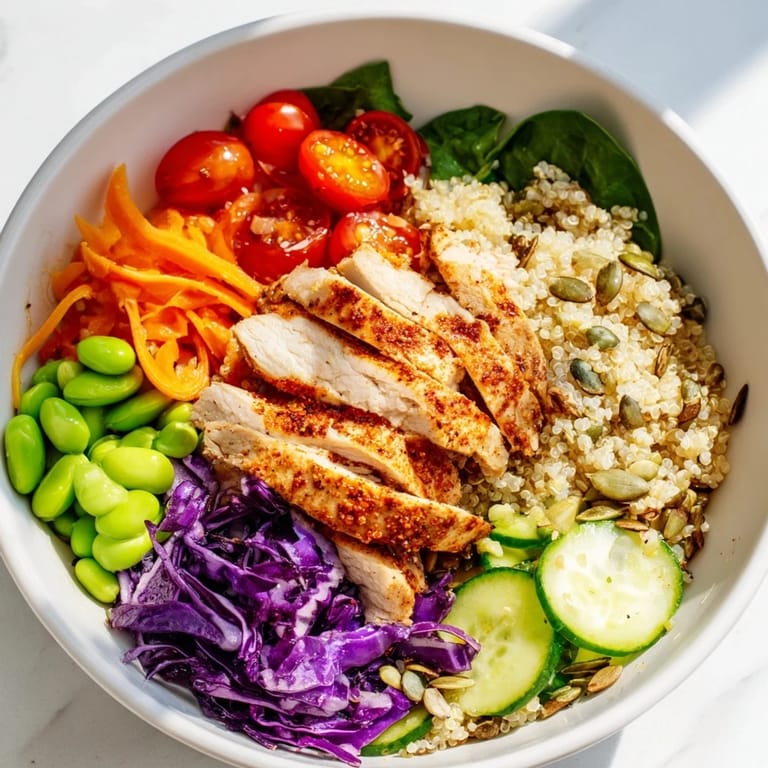 Healthy meal-prep bowls with zesty dressing, quinoa, and a rainbow of nutrients.