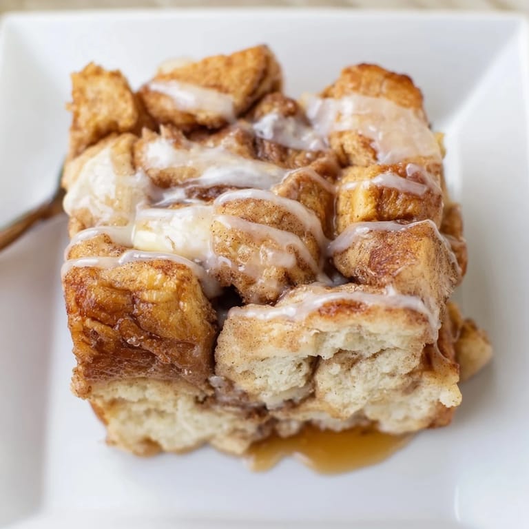 Sliced Cinnamon Roll French Toast Bake, featuring a custard-soaked, gooey dessert perfect for brunch.  