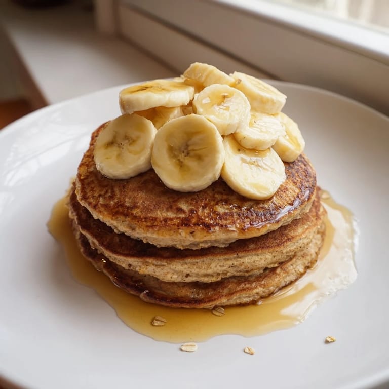 Imagine the aroma: Warm, homemade banana oat pancakes, a perfect start to your day, deliciously textured.