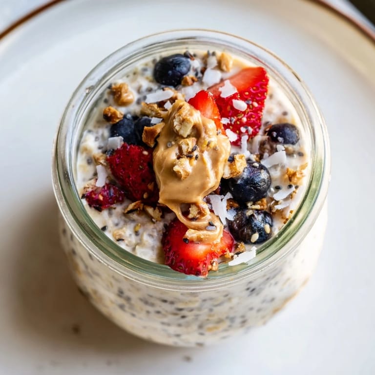 Close-up of Overnight Oats in Jars, creamy and ready to eat, perfect for a quick breakfast.