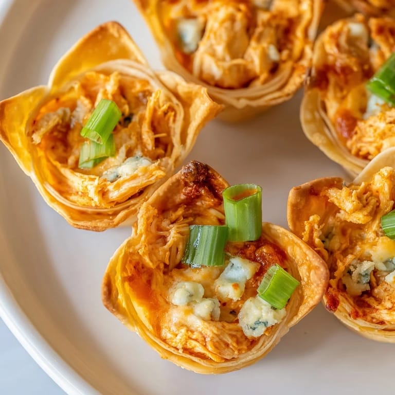 Freshly baked Buffalo Chicken Dip Pinwheel Wontons: imagine a flaky wonton wrapped around flavorful chicken.