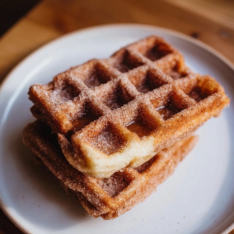 Warm, fluffy Express Cinnamon Sugar Churro Waffles, coated in sweet cinnamon sugar, ideal for a delightful brunch.