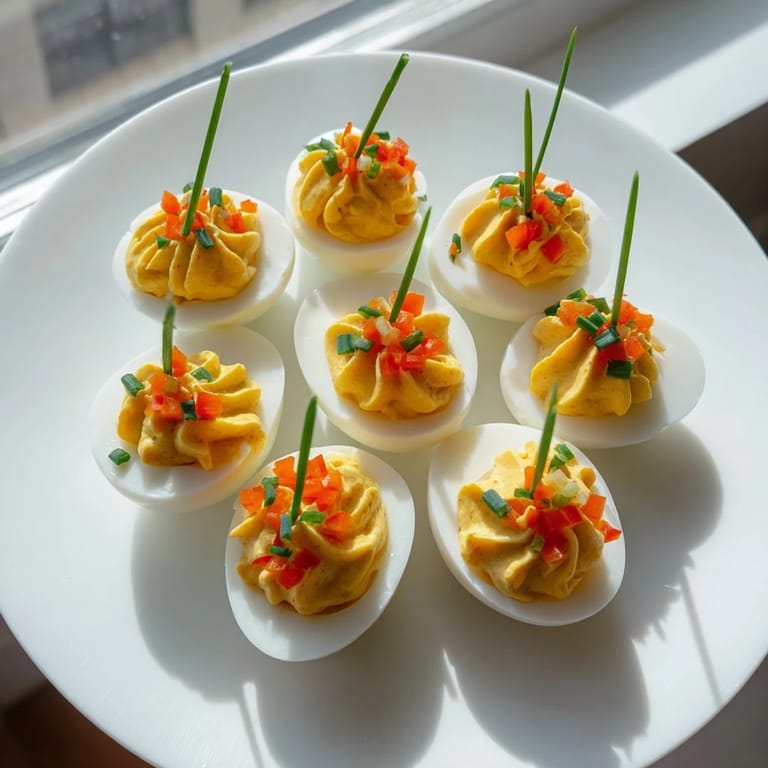These beautiful, creamy festive deviled egg ornaments are colorful and ready to be enjoyed as a holiday appetizer.
