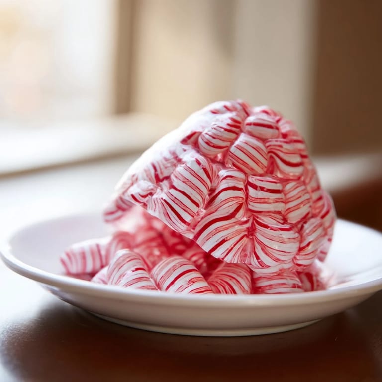 Festive photo of the shiny, finished No-Bake Peppermint Candy Bowl, ready to hold sweet treats.