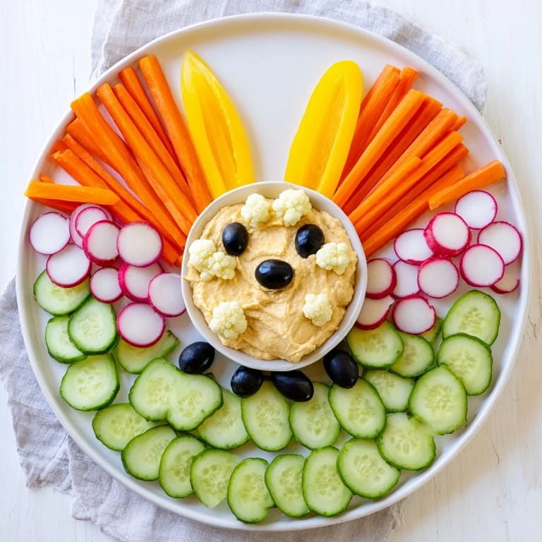 This Bunny Meadow Veggie Board features colorful carrots, tomatoes, and broccoli arranged for a fun, healthy snack.