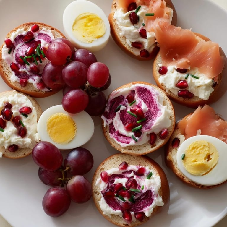 Festive cranberry bagel board, featuring creamy spreads, smoked salmon, and seasonal garnishes ready to serve.
