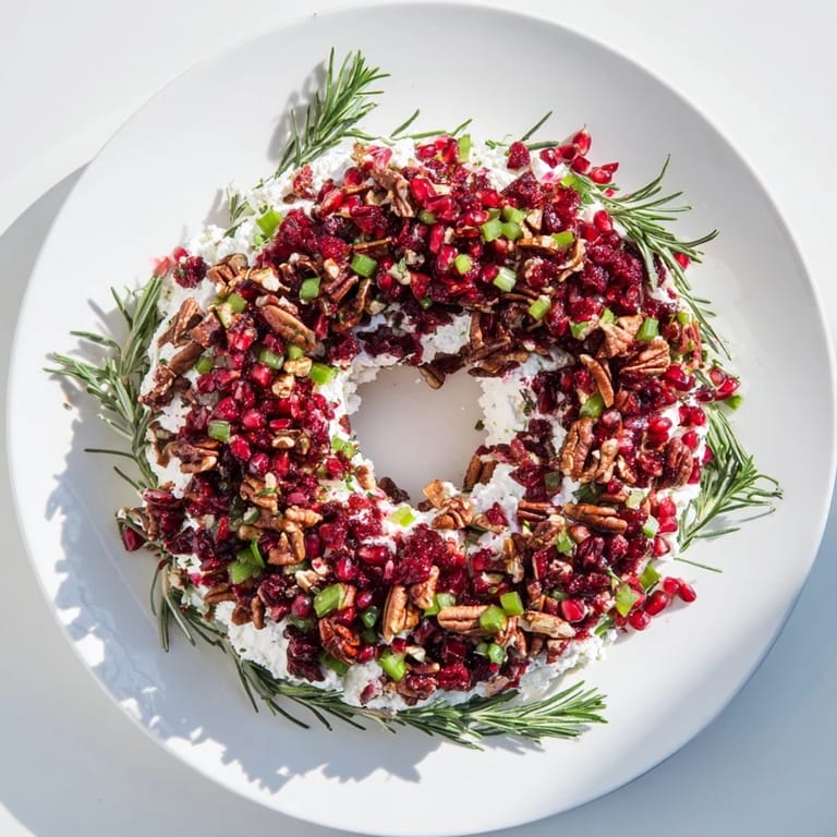 Creamy feta base topped with sweet-tart cranberry mixture, the Cranberry Feta Dip Wreath is party-ready.