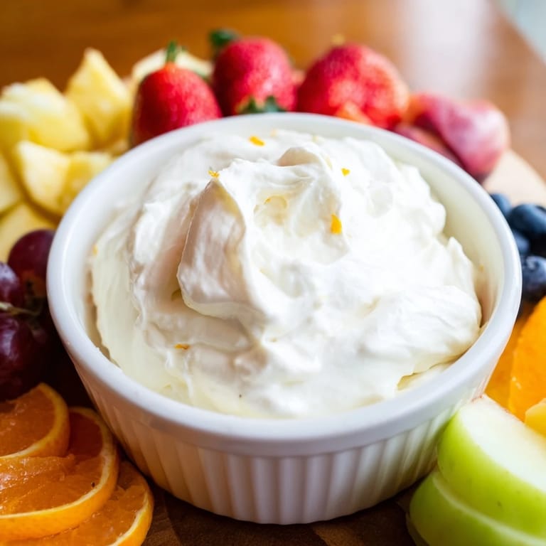 A generous bowl of creamy cream cheese fruit dip: a sweet and refreshing appetizer to share.