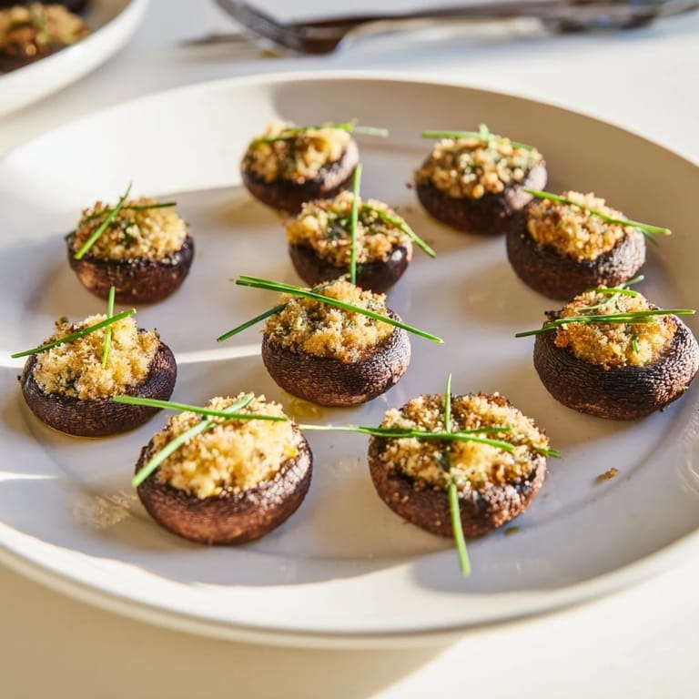 Freshly baked, golden-topped Stuffed Mushroom Caps are a delicious vegetarian appetizer option.