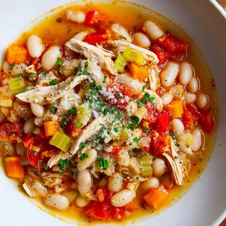 Delicious White Bean and Roasted Red Pepper Chicken, perfect for a cozy, comforting, flavorful dinner.