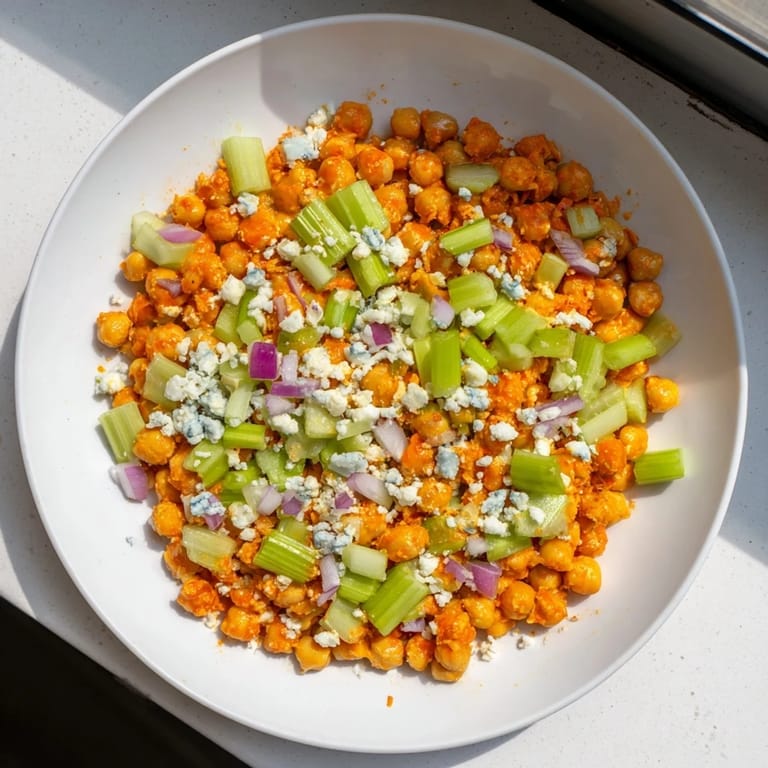 Close-up of the flavorful buffalo chicken bean salad, perfect for a quick, healthy lunch or side dish.